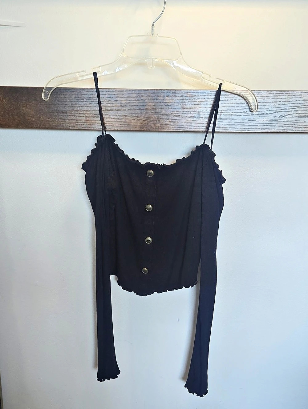 ARDENE Black Button Front Cropped Top Size Medium Y2K Millenial Goth Witch